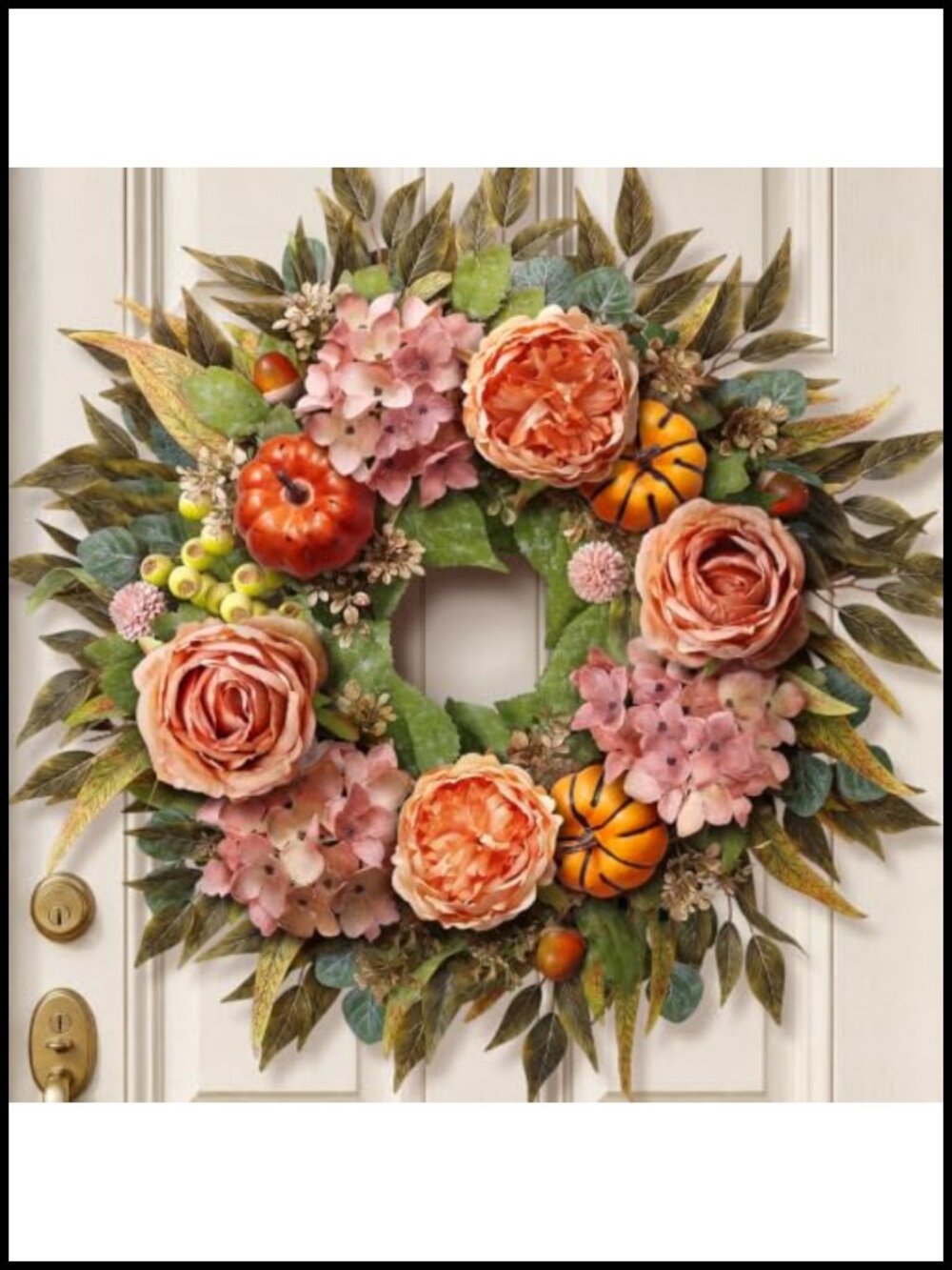 24" Artificial Hydrangea Pumpkin Wreath Fall Front Door Decor Silk